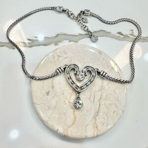 Brighton Retired Silver Plated Crystal Heart Pendant Statement Necklace